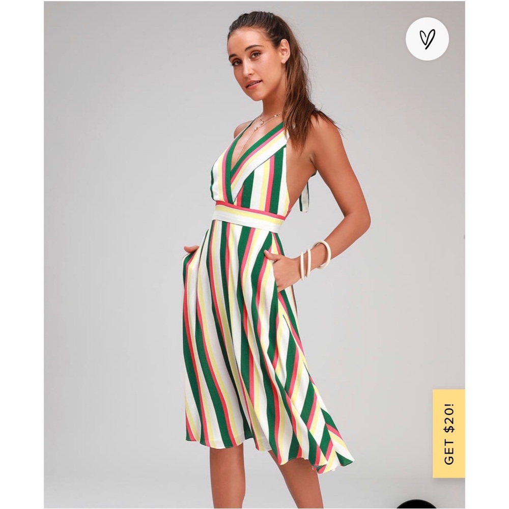 Lulus v neck striped halter dress